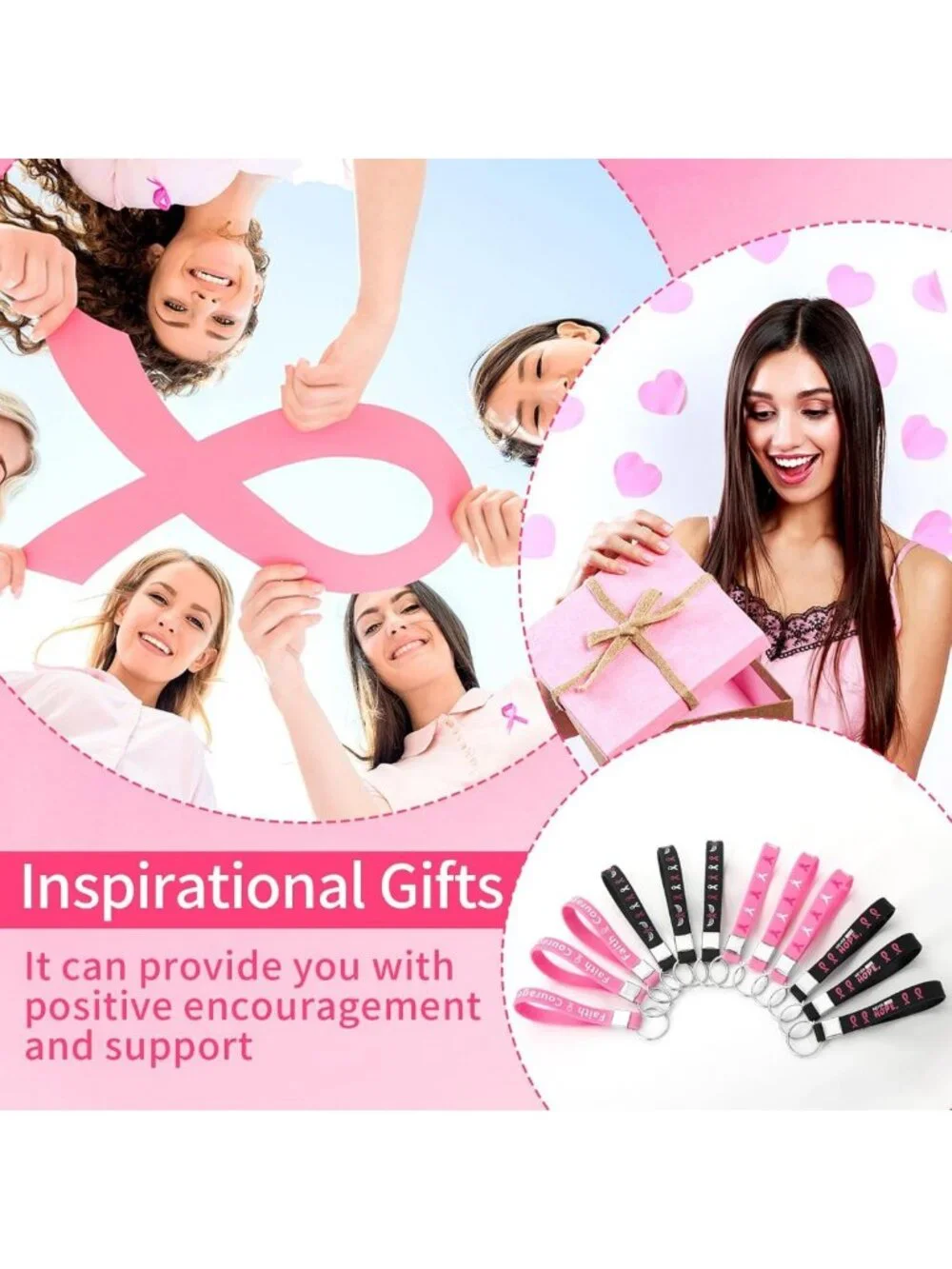 100 Pcs Pink Ribbon Keychains | Breast Cancer Awareness Gifts & Survivor